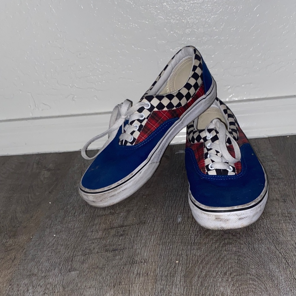 Kids Blue and Red Checkered Sneakers